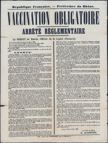 Vaccination obligatoire. Arrêté réglementaire (30 novembre 1904).