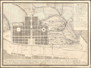 Plan géométral de distribution des emplacements dans les terrains des Brotteaux en face de la ville de Lyon.