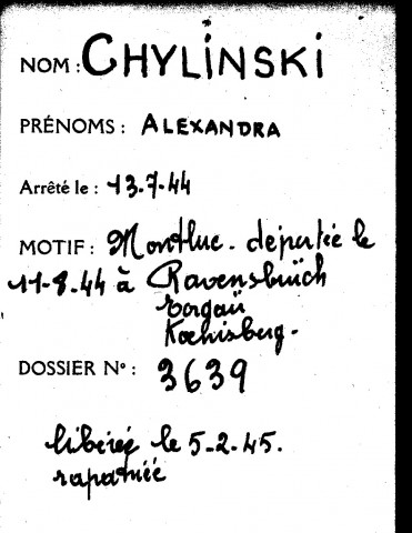 CHYLINSKI/CHYLINSKA Alexandra (née PETRUSZINSKI)