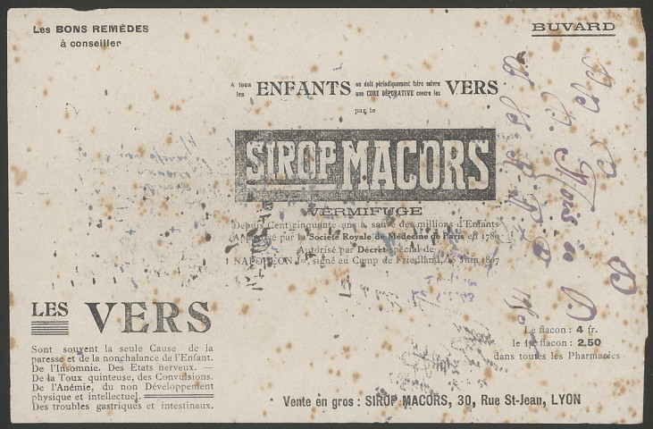 Sirop Macors vermifuge - Lyon.