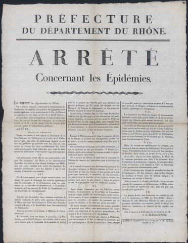 Arrêté concernant les épidémies (21 messidor an XIII).