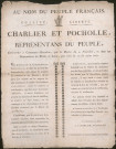 Charlier et Pocholle, représentants du Peuple, envoyés à Commune-Affranchie par le décret du 4 Fructidor, et dans les départements de Rhône et Loire, par celui du 10 du même mois (17 Vendémiaire an III).