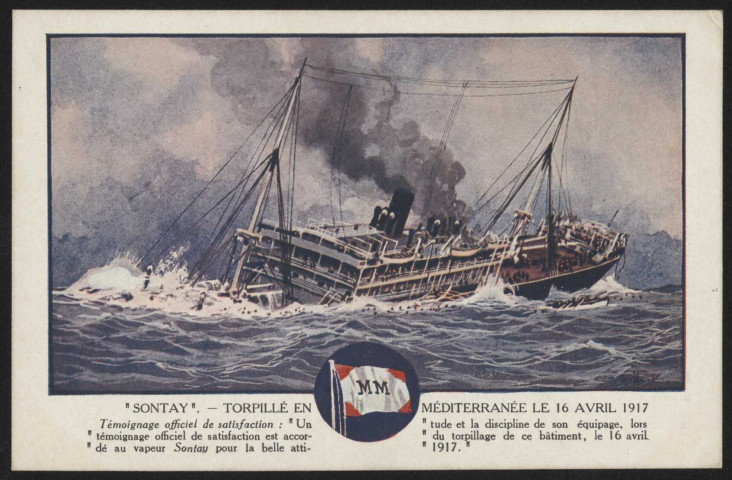 « Sontay. Torpillé en Méditerranée le 16 avril 1917 ».