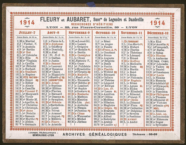 Calendrier 1914.