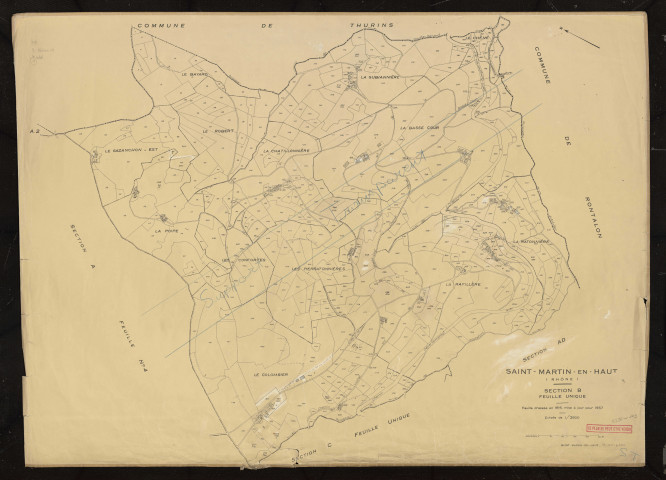 Section B feuille unique. Feuille dressée en 1816. Mise à jour pour 1957.