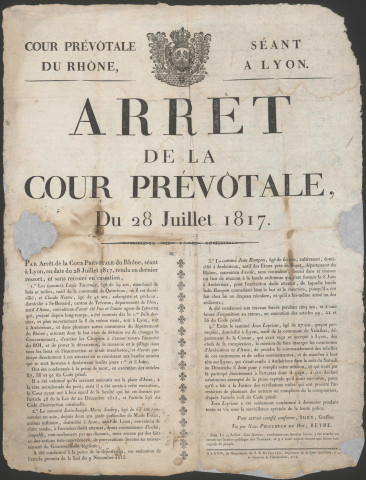 Arrêt de la cour prévôtale du 28 juillet 1817.