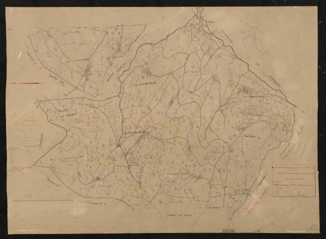 Section B dite de la Basse Cour, feuille unique. Feuille dressée en 1816 mise à jour pour 1957.