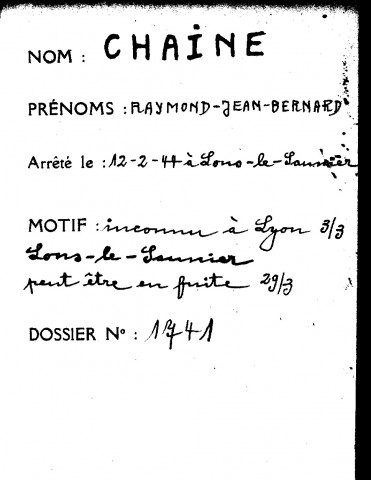 CHAINE Raymond Jean Bernard