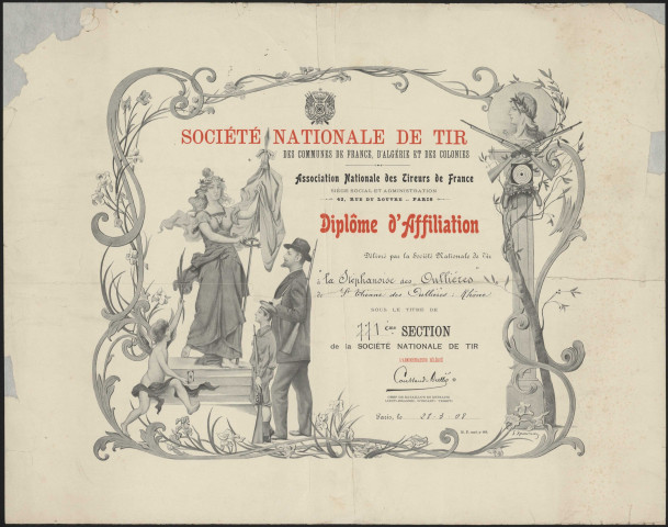 Affiliation à la Société nationale de tir.