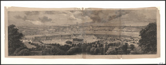 Vue générale de l'exposition universelle de Lyon, établie au Parc de la Tête d'Or sur la rive gauche du Rhône.
