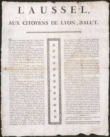 Laussel, aux citoyens de Lyon, salut.