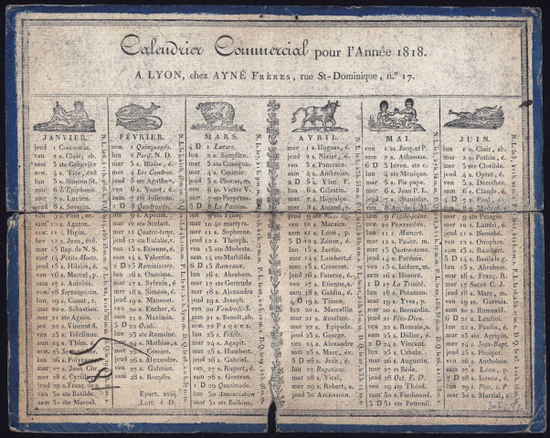 Calendrier commercial pour l'année 1818.
