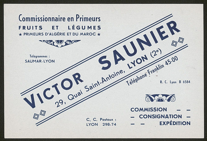 Commissionnaire en primeurs, fruits et légumes Victor Saunier - Lyon.