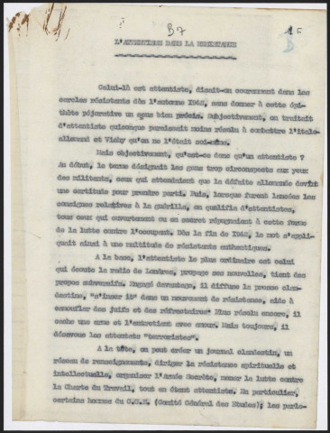 L'attentisme dans la Résistance.