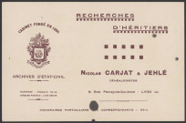 Nicolas Carjat et Jehlé généalogistes - Lyon.