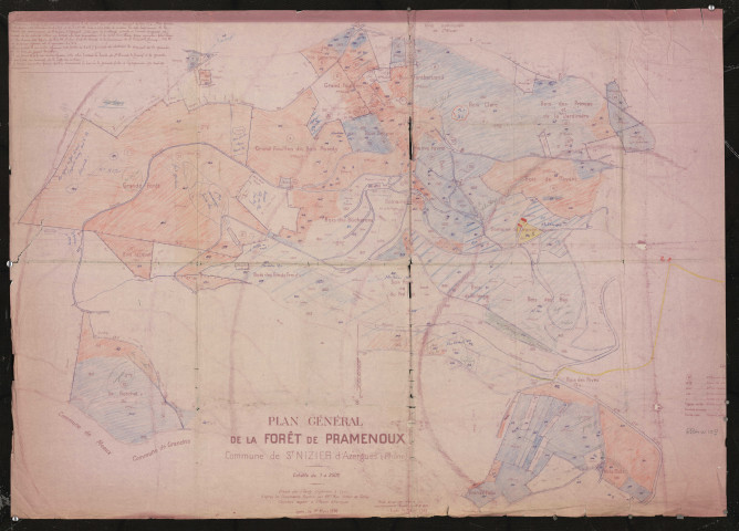 Document de travail : plan général de la forêt de Pramenoux, dressé le 1er mars 1938, revu et corrigé en avril 1939.