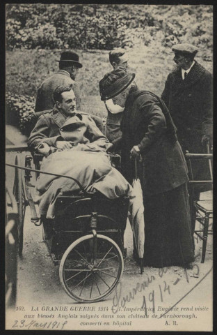 Impératrice Eugénie. Rend visite aux blessés anglais soignés dans son château de Farnborough, converti en hôpital.