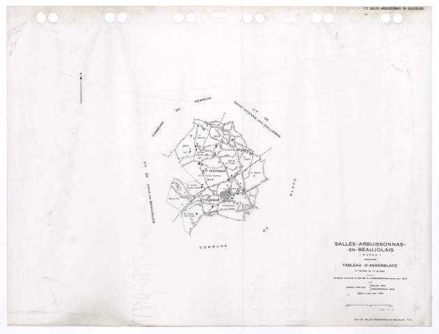 Tableau d'assemblage (TA) : anciennes communes de Salles et d'Arbuissonnas réunies pour 1976. Cadastre révisé pour 1933. Edition à jour pour 1983.