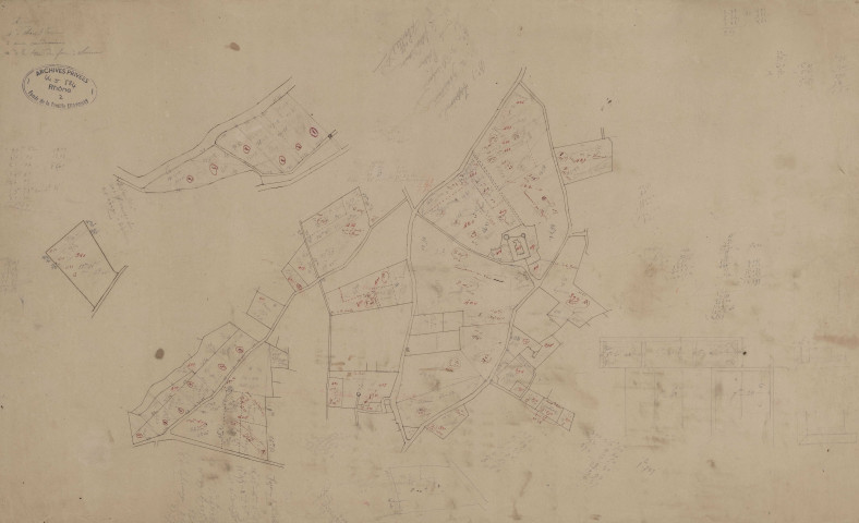 Vignes de Tanay avec tracé du château de Tanay, commune de Légny (1844) ; plan d'un terrain à proximité de Charnay (parcellaire non identifié).