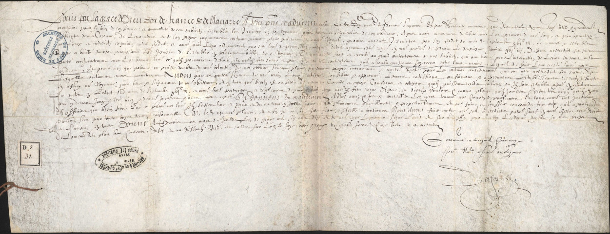 Lettres d'approbation du roi Louis XIII au rétablissement de la Compagnie.