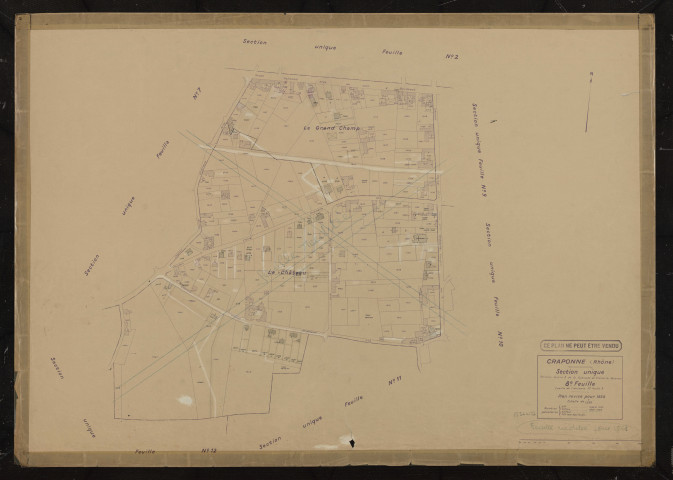 Section unique (ancienne section A de la commune de Grézieu-la-Varenne) : 8e feuille (partie de l'ancienne 3e feuille). Plan révisé pour 1935. Réédité pour 1961.