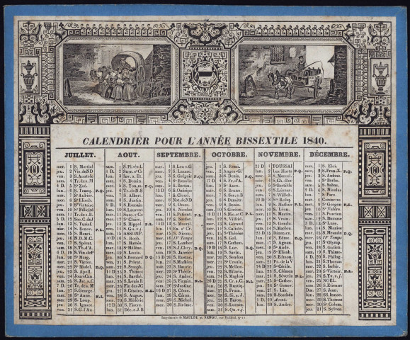 Calendrier pour l'année bissextile 1840