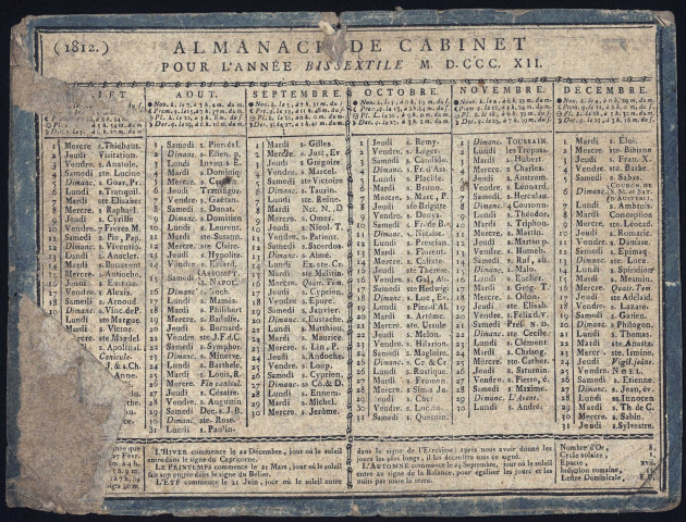 Almanach de cabinet pour l'année bissextile 1812.