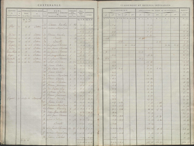 État de sections des propriétés non bâties et bâties : section A dite de Montpelas, section B dite de Montessuis, section C dite de Rivière et de Charlier, section D dite du Bourg, section E dite de l'Ile-Barbe (29 mai 1806). Matrice de rôle des propriétés non bâties (1806-s.d.).