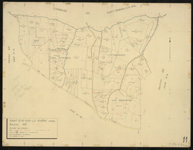 Section AE : parcelles n°1-22, 30-79. Levé n° 11 effectué du 1er au 28 février 1957.