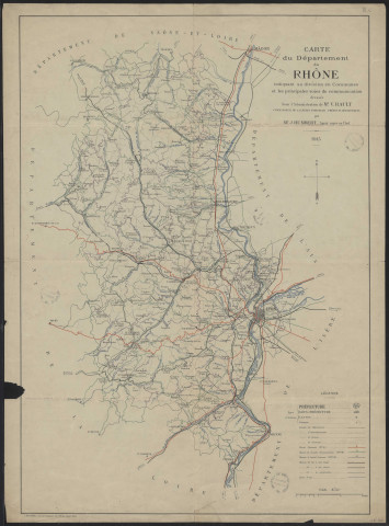 Carte du département du Rhône indiquant sa division en communes et les principales voies de communication.