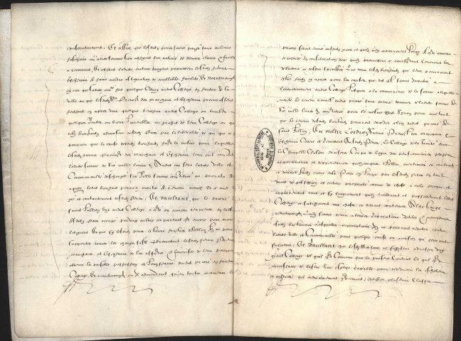 Nouvelles conventions entre les Jésuites et les échevins ; cession de nouveaux bâtiments aux Jésuites pour l'agrandissement du collège ; ratification du P. Claudius Aquaviva, leur général (1604, parchemin avec lettrine).