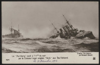 « Le Nurnberg coulé à 7h du soir par le croiseur léger anglais « Kent » aux îles Falkland (8 décembre 1914) ».