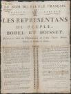 Les représentants du Peuple, Borel et Boisset, envoyés dans les départements de l'Ain, l'Isère, Rhône, Loire et Saône-et-Loire (1er Floréal an 3).