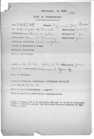 CHAINE Raymond Jean Bernard