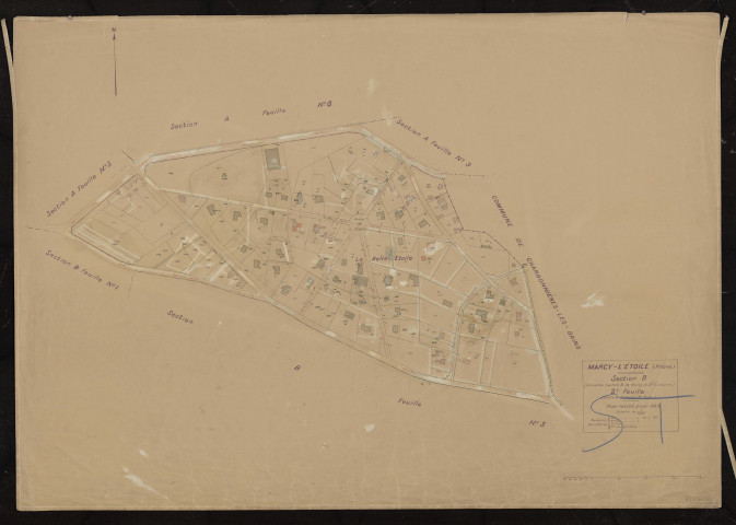 Section B (ancienne section D de Marcy et Sainte Consorce) 2e feuille (partie de l'ancienne 2e feuille). Plan cadastral révisé pour 1933.