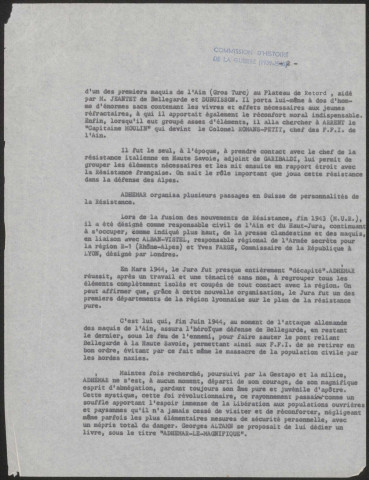 Notes sur l'activité de Henri ADHEMAR, dit "J 3" - 2 pages