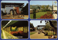 Lyon. Le centre d'échange de Perrache. Les jardins suspendus. Le métro. Place Carnot. Vues multiples en mosaïque.