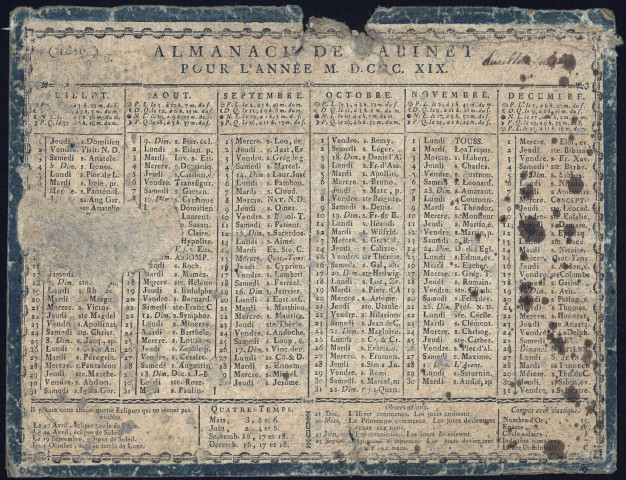 Calendrier de cabinet pour l'année 1819.