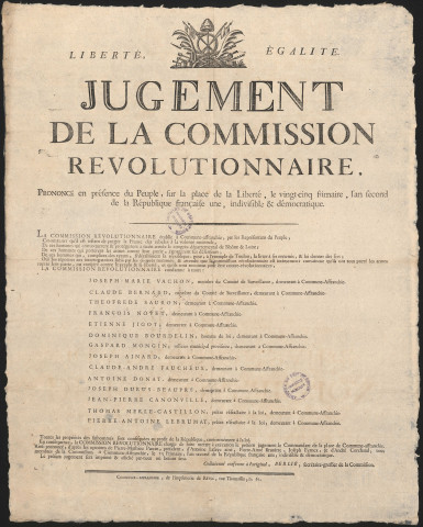 Affiches des jugements prononcés (doubles).