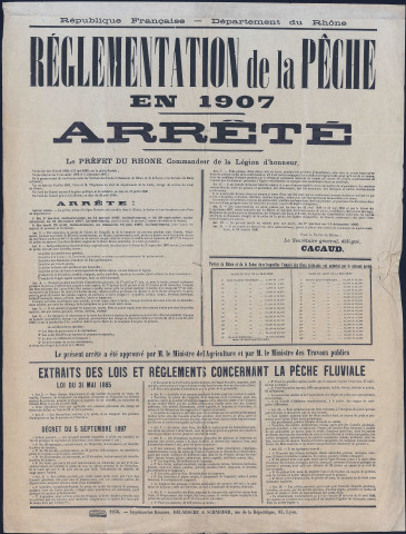 Réglementation de la pêche en 1907. Arrêté préfectoral (18 octobre 1906).