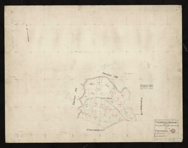 Verso : section AM partie Nord : parcelles n° 1-30, 35. Levé effectué du 20 au 21 avril 1955 : planchette n°9.