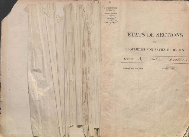 Section A dite des Chartreux, section B dite de la Tour Pitrat, section C dite du Jardin des Plantes, section D dite de Saint-Clair, section E dite des Capucins (28 décembre 1836).