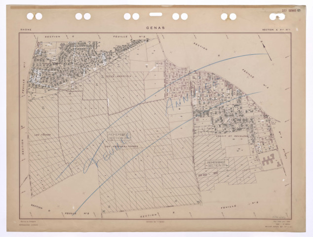 Section E feuille n°1. Plan établi pour 1953. 3e edition pour 1980. Feuille annulée, remembrée en partie en sections ZM et ZN.