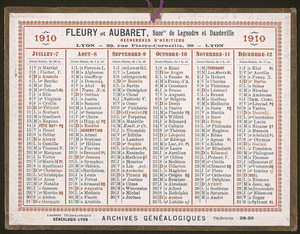 Calendrier 1910.