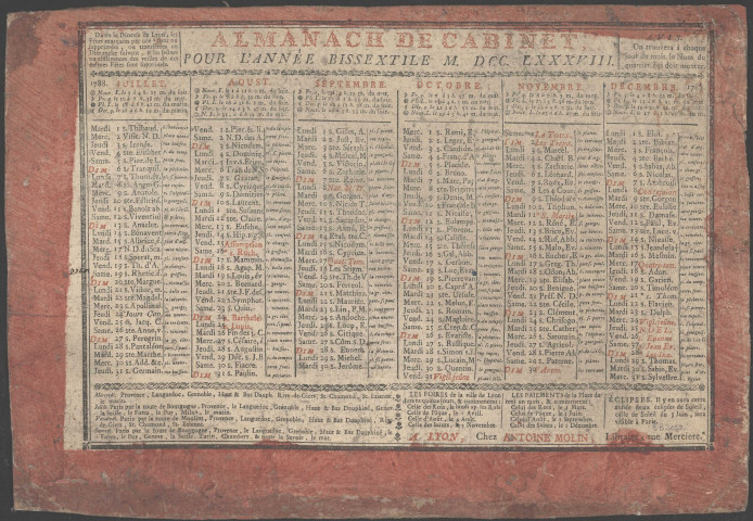 Calendrier pour 1788.
