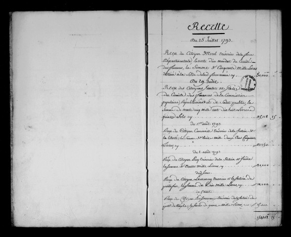 Livre de caisse (juillet-août 1793).