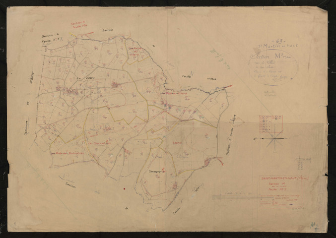 Section M dite du Villard, feuille n°2. Feuille dressée en 1814 mise à jour pour 1957.