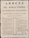 Arrêté du Directoire du district de Villefranche, département de Rhône et Loire, le 8 avril 1793, l'An second de la République française.