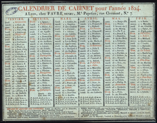 Calendrier de cabinet pour l'année 1824.