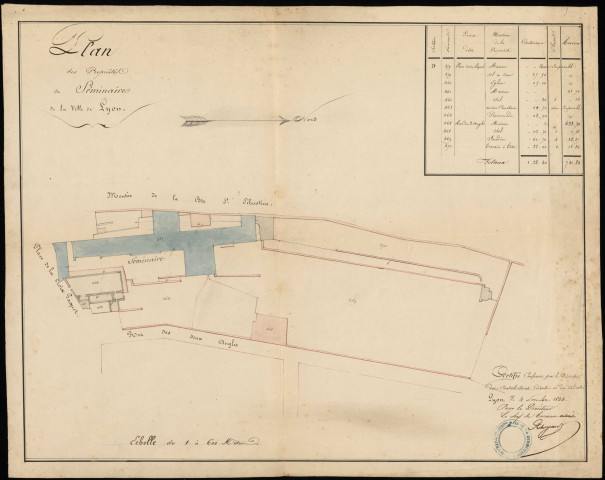 Plan des propriétés du séminaire de la ville de Lyon.